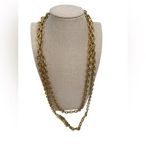 Crown Trifari mid century gold tone link necklace textured long elegant 26”